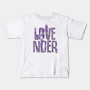 decorative typography of lavender flowers Kids T-Shirt